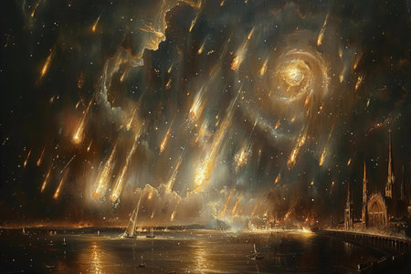 Night view of the city with the riverの写真素材