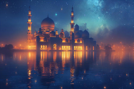 Illustration of Taj Mahal at night, Agra, Indiaの写真素材