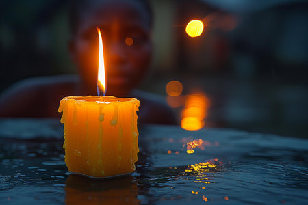 Candle light in the dark with bokeh background, Thailand.