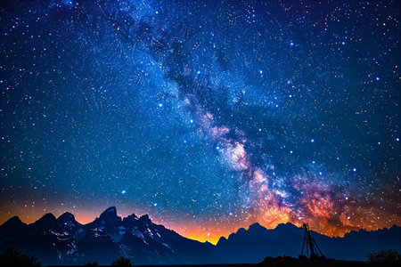 Milky Way Galaxy with stars in the night sky at Grand Teton National Park, Wyoming.