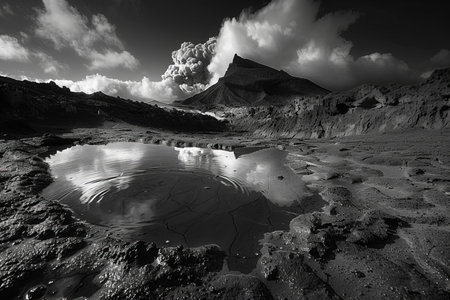 Volcanic landscape of Kamchatka, Russia. Black and white.の写真素材