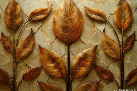 Dried leaves on the wall in the form of a pattern.の写真素材