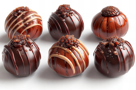 close up of chocolate candies on a white background with clipping pathの写真素材