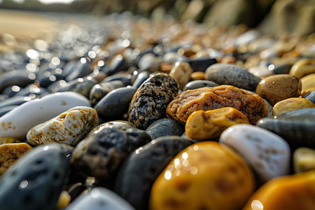 Colorful pebbles on the beach. Selective focus.の写真素材