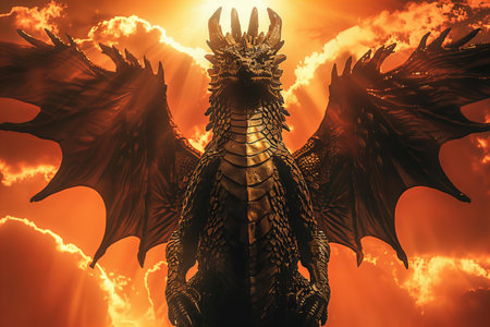 Dragon in the sky. 3D illustration. 3D CG. High resolution.の写真素材