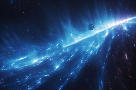 Abstract blue background with space, stars and nebula. 3D renderingの写真素材