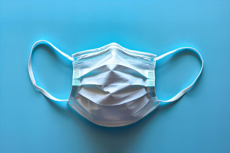 Medical mask on a blue background. Protection against viruses and bacteria.