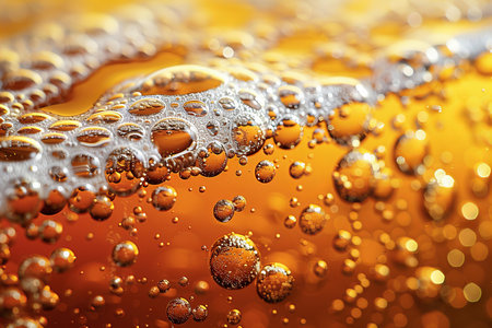 Close up of beer bubbles on orange background. Shallow depth of field.の写真素材