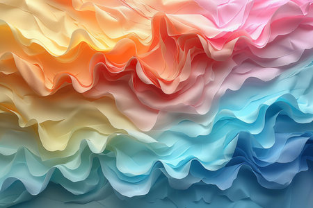 abstract background of multicolored wavy lines in rainbow colorsの写真素材