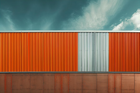 Containers at the port against blue sky with white clouds. 3d rendering