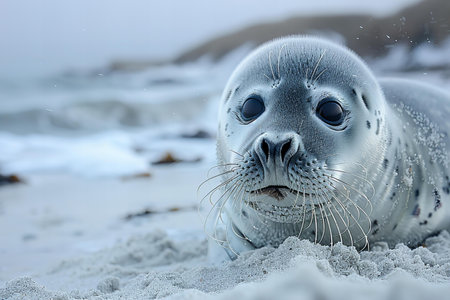 Close up of a seal on the beach at Helgoland, Germanyの写真素材