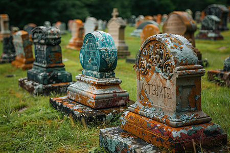 Gravestones in a public cemetery in the city of Krakow Poland