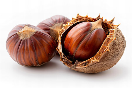 chestnuts on a white background. studio. photo icon for food blogの写真素材