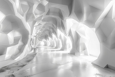 Abstract architecture background, empty white modern interior. 3d render illustrationの写真素材