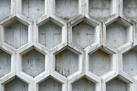 White hexagonal pattern on the concrete wall. Abstract background and texture.の写真素材