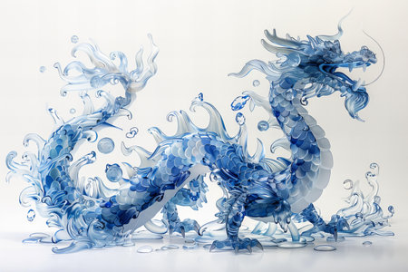 Chinese dragon made of water splashes on white background. 3d renderingの写真素材