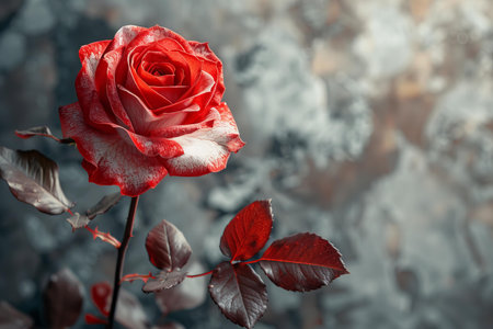 Beautiful red rose on grunge background. Valentines day backgroundの写真素材