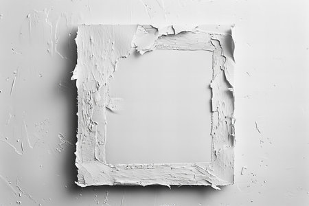 White frame on a white wall. Place for your text or image.の写真素材
