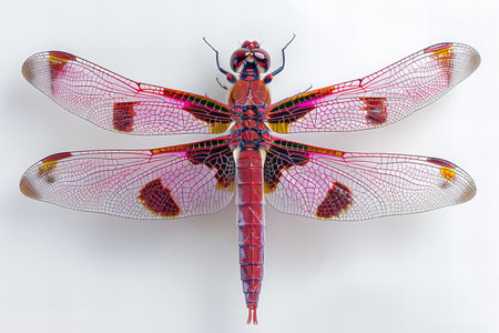 Dragonfly isolated on white background. Colorful dragonfly close up.の写真素材