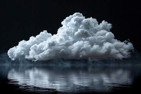Clouds in the night sky reflected in the water. 3d renderingの写真素材