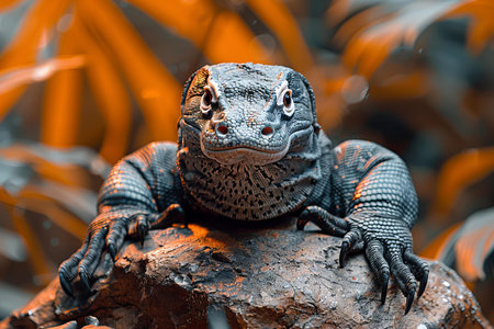 Portrait of a lizard on a rock in the tropics.の写真素材