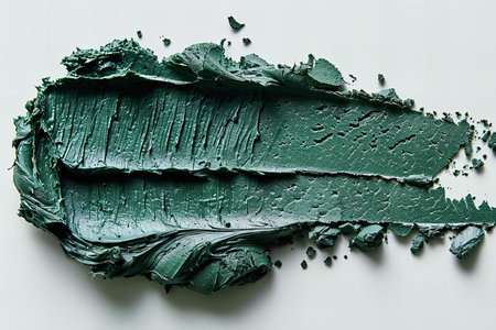 Green paint brush stroke isolated on white backgroundの写真素材