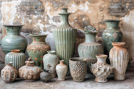 Ceramic vases in a pottery shop, Thailand.