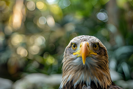 Bald Eagle in the park with blurred bokeh background.の写真素材