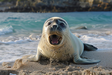 seal on the beach in galapagos islands, ecuadorの写真素材
