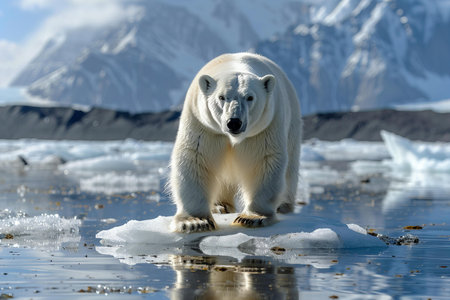 Polar bear (Ursus maritimus) on the pack ice, north of Svalbard Arctic Norwayの写真素材