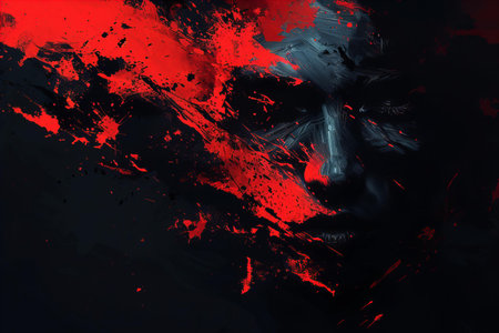 Zombie face with blood on a black background. Halloween concept.