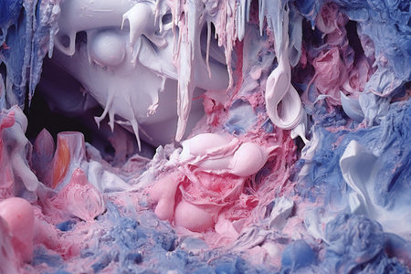 Abstract background of blue and pink paint splashes. Toned.の写真素材