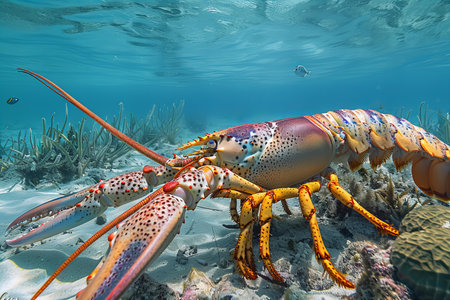 Crayfish on a coral reef in the Caribbean Sea, Mexicoの写真素材