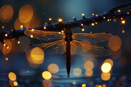 Beautiful dragonfly on a branch with bokeh background.の写真素材