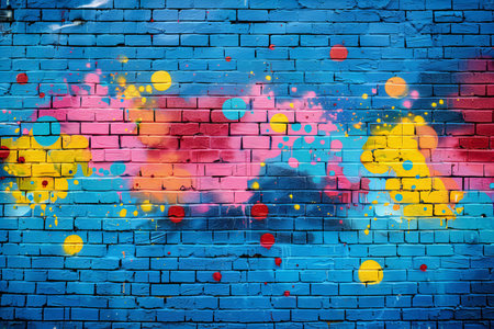 Abstract colorful graffiti on the brick wall. Grunge background.の写真素材