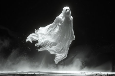Ghost with white cloth on a black background. 3d rendering.の写真素材