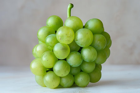 Ripe green grapes on a white wooden table. Close-up.