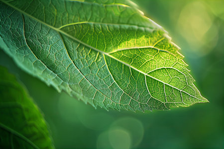 Green leaf close-up. Nature background. Shallow DOF