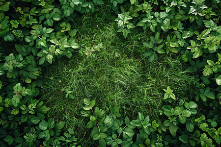 Green grass texture background. Top view, flat lay. Copy spaceの写真素材