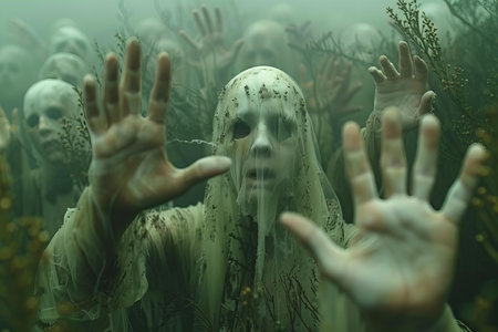 Horror scene with a scary zombie in the forest. 3d renderingの写真素材