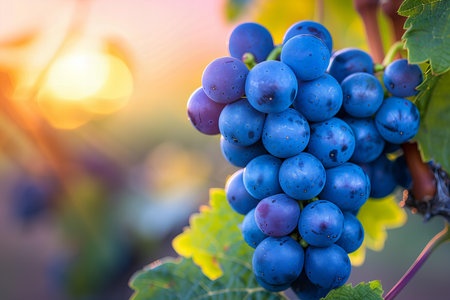 Ripe grapes in the vineyard at sunset. Selective focusの写真素材