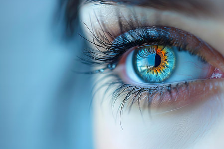 Macro shot of beautiful female eye with blue iris make upの写真素材