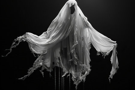 White fabric flying in the wind isolated on a black background. Studio shot.の写真素材