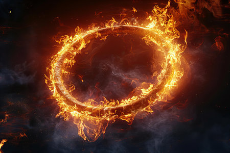 Circle of fire on a dark background. Design element. 3D renderingの写真素材