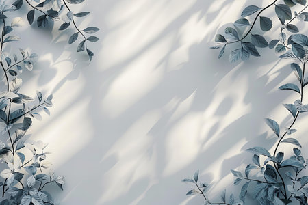 Blue leaves on white background with shadow overlay. 3D rendering.の写真素材