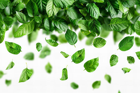 Fresh green leaves on white background with copy space for your text.の写真素材