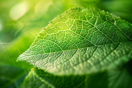 Green leaf macro close up. Nature background with copy space for text