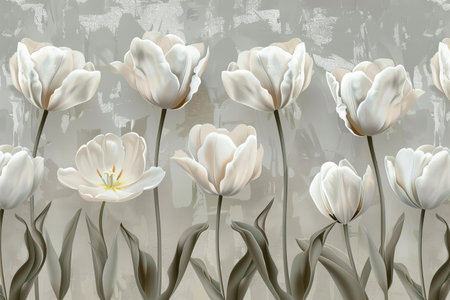 White tulips on a gray background. 3D illustration. Wallpaper.の写真素材