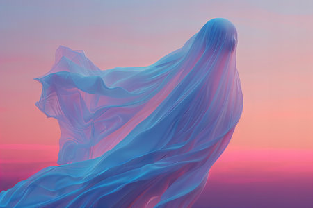 Abstract background of blue wavy silk or satin. 3d render illustrationの写真素材
