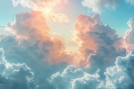 Sunset sky background with tiny clouds. 3d render illustration.